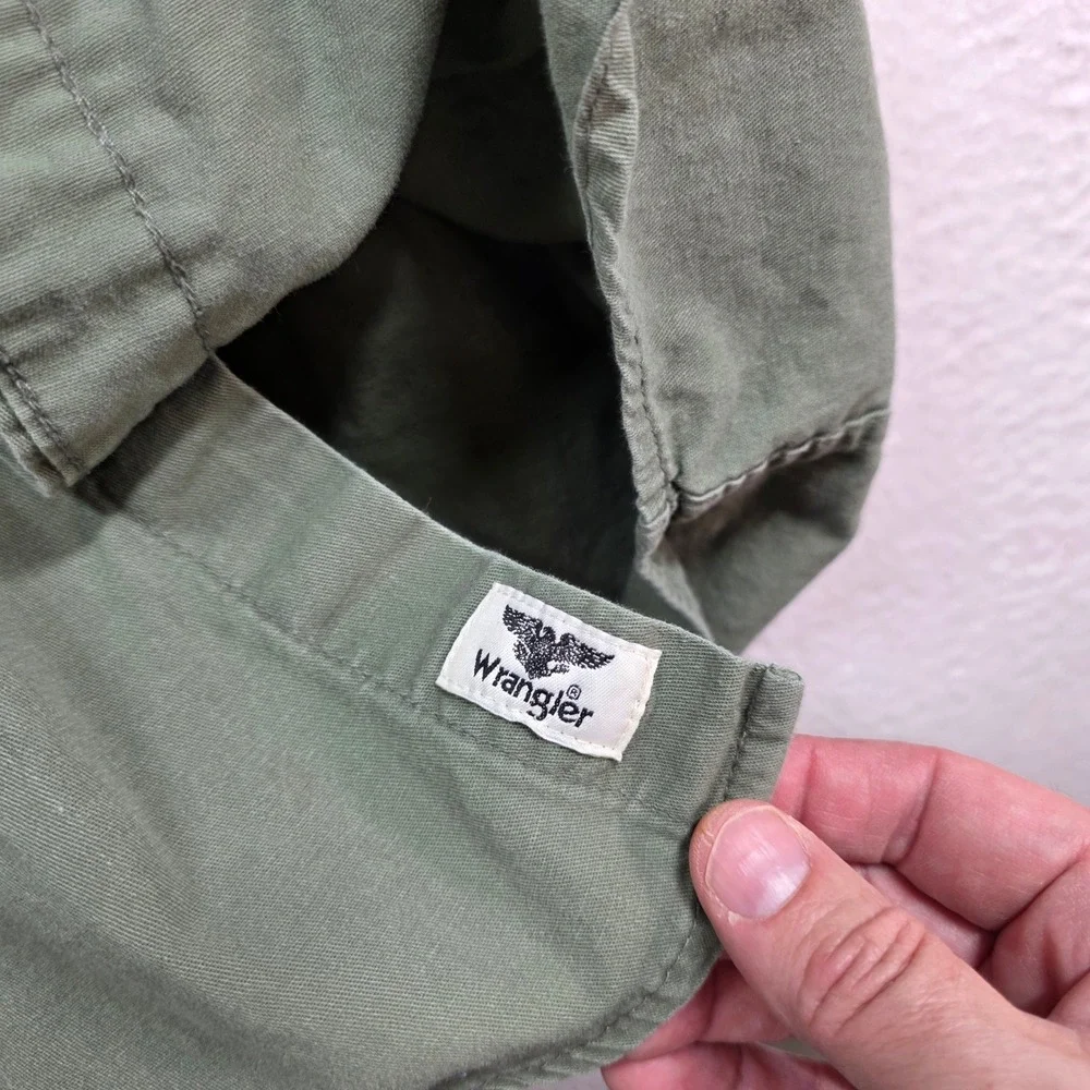 Wrangler Button Front Shirt Mens Small Olive Green Short Sleeve Flex‎ Comfort